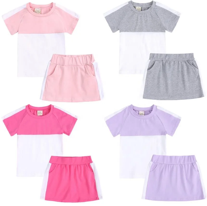 

New design big kids patchwork clothing sets baby girls' cotton shirts and skirts children summer suits, As picture