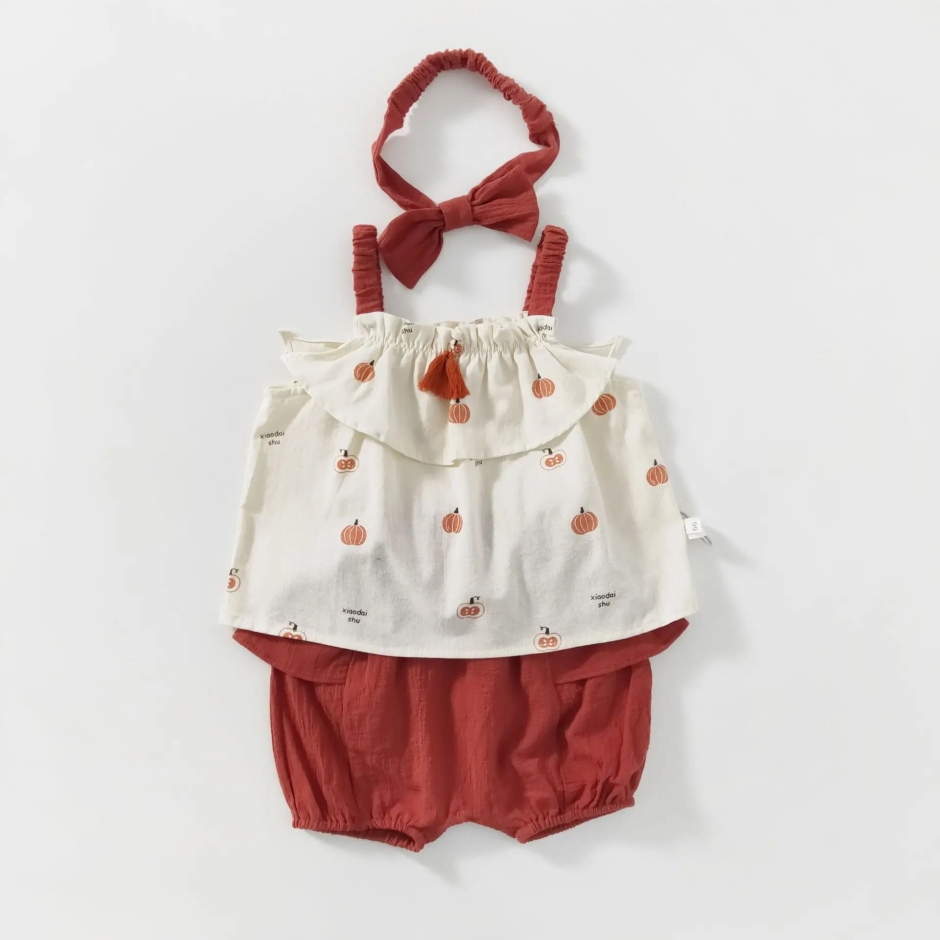 

Summer Toddler Girl Wear Cotton Cloth Clothes Newborn Baby Shorts Casual Cartoon Clothes Set With Bow Headband