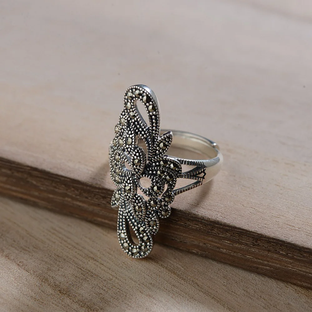 

Beautiful 925 Sterling Silver Flower Ring Statement Rings Zircon Ring