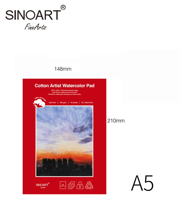 Sinoart 300gsm Acid Free Paper 16 Sheets A5 A4 A3 100 Cotton Artist