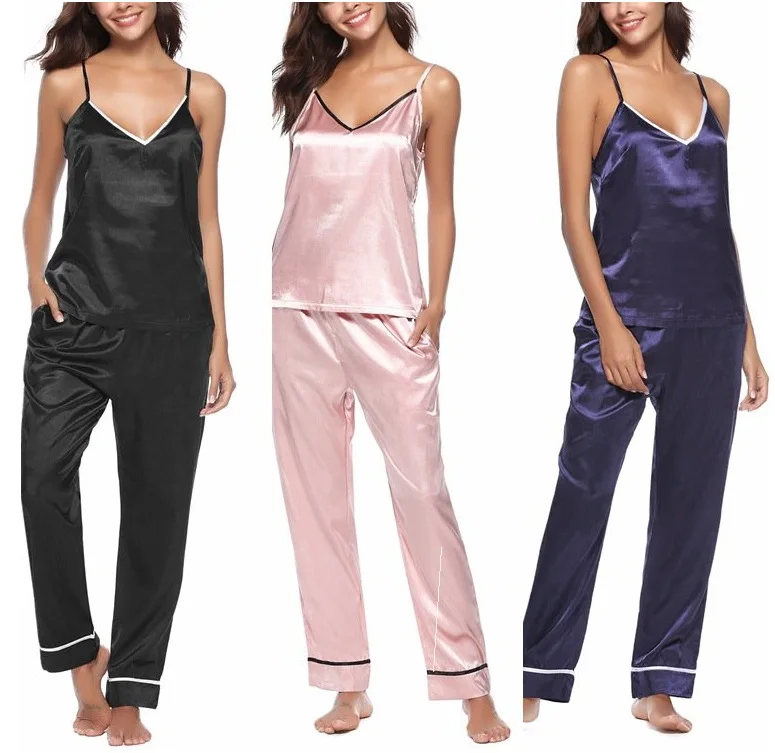 

sfy1655 2021 hot sale high quality women sleepwear silk camisole trousers sleepwear set sexy comfortable women's sleepwear