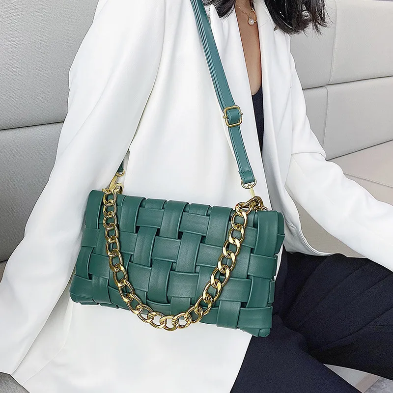 

New Fashion Joker Pure Color Thread Pattern Metal Chain Woman Shoulder Bag, 12kinds