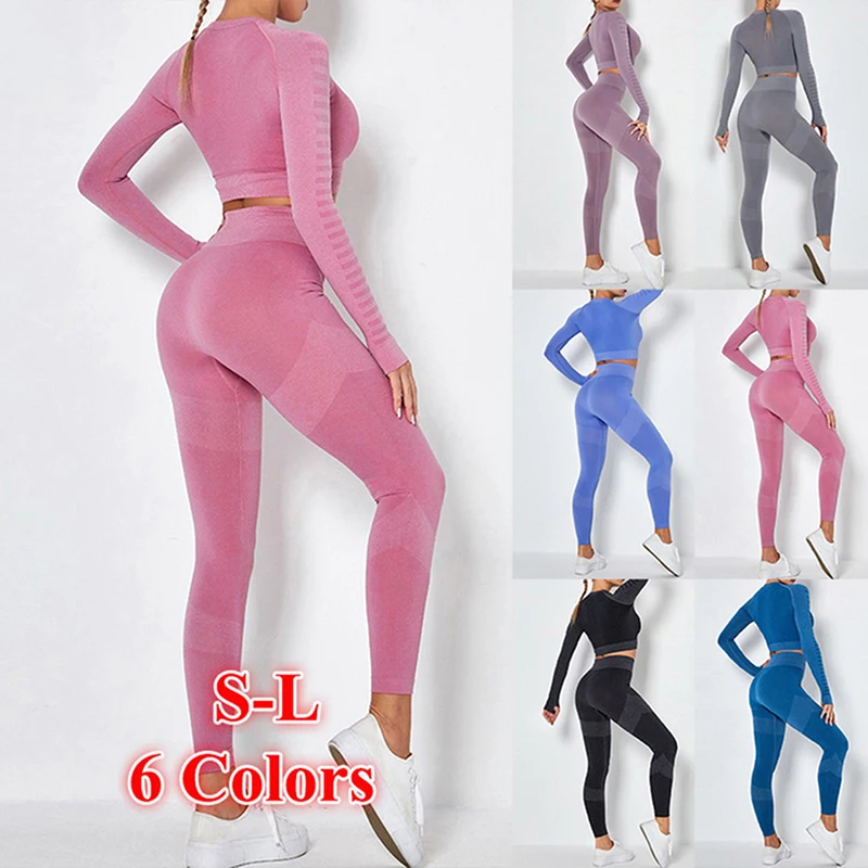 

Women Seamless Yoga Leggins And Long Sleeve Top Sports Set Ensemble Vetement 2 Piece Yoga Sets 2021, As picture