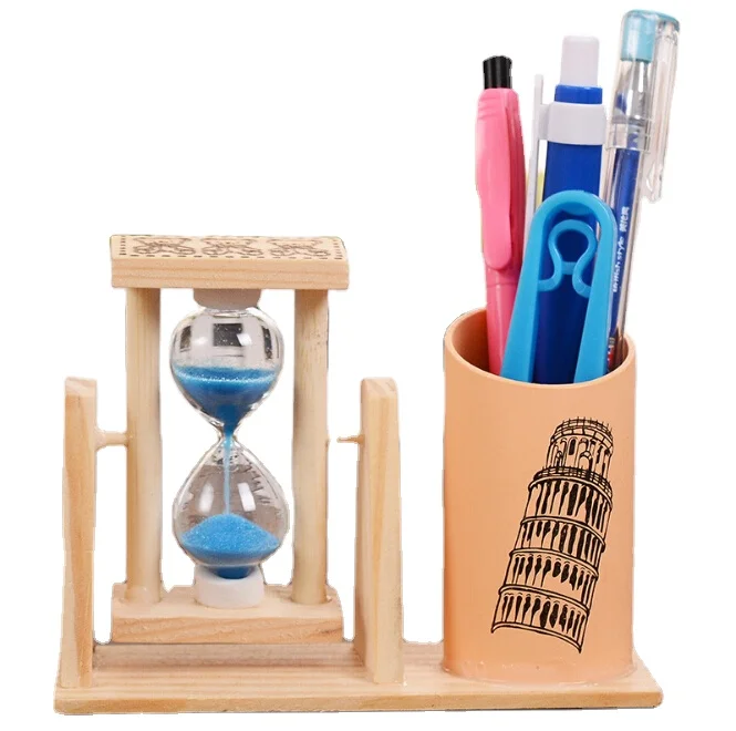 

Special special wood hourglass pen holder kindergarten students gift promotion product three color random mix A829, Custom sand color