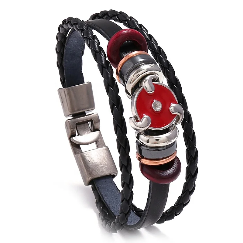 

Hot Selling Anime Naruto Akatsuki Woven Bracelet leather bracelet anime for Men and women for Fans Cosplay Gift