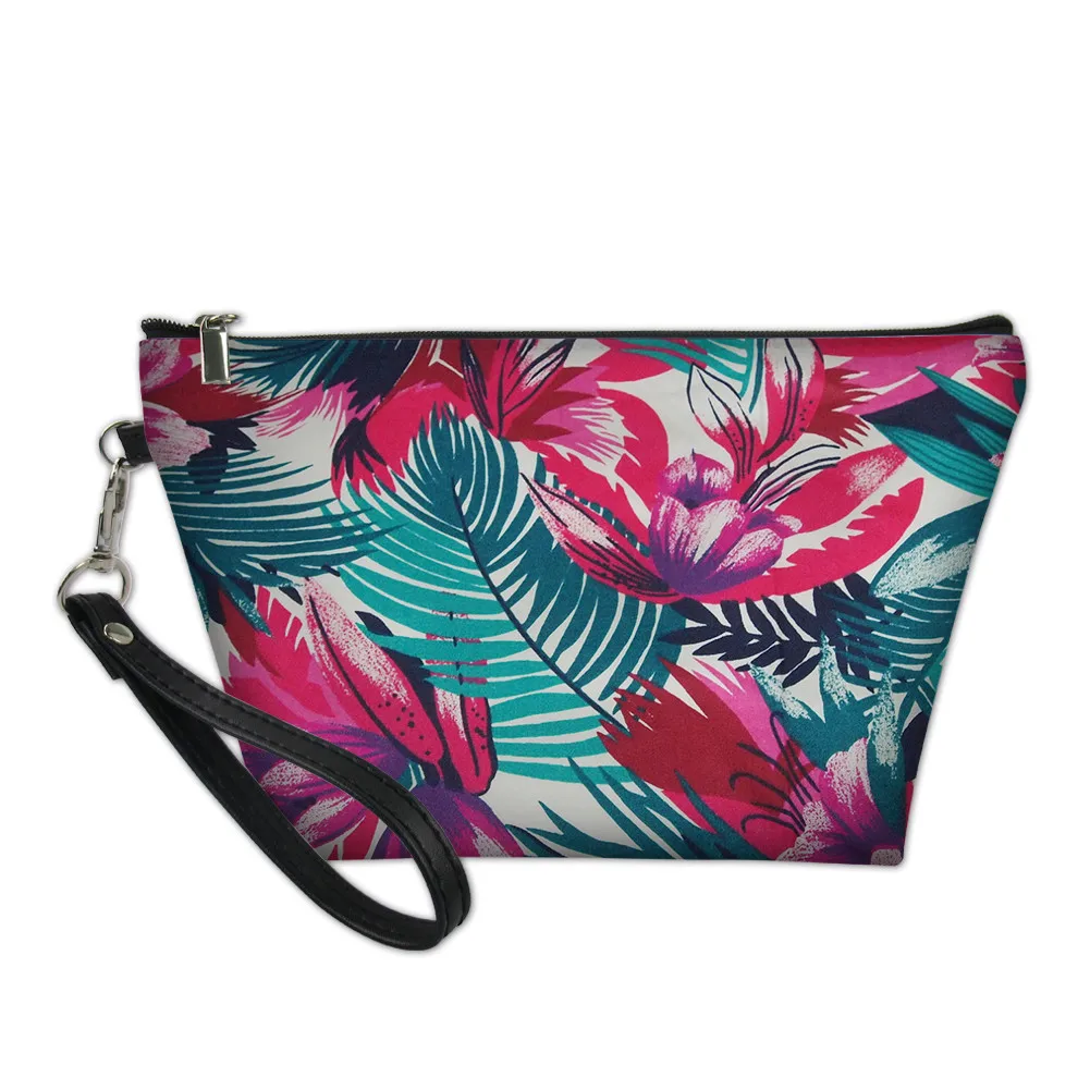 

tropical natural leaves print Beauty Cosmetic Zipper Waterproof Toiletry Bags Ladies Leather Cosmetic Bag