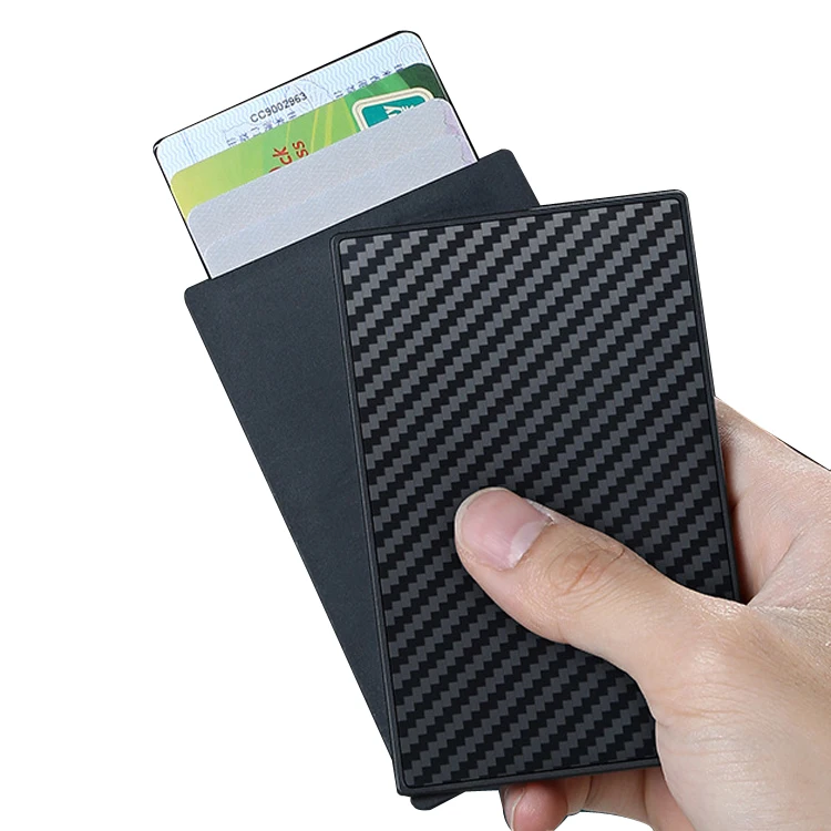 

Newe personalized designer coin metal aluminum custom slim automatic pop up carbon fiber credit card holder wallets men