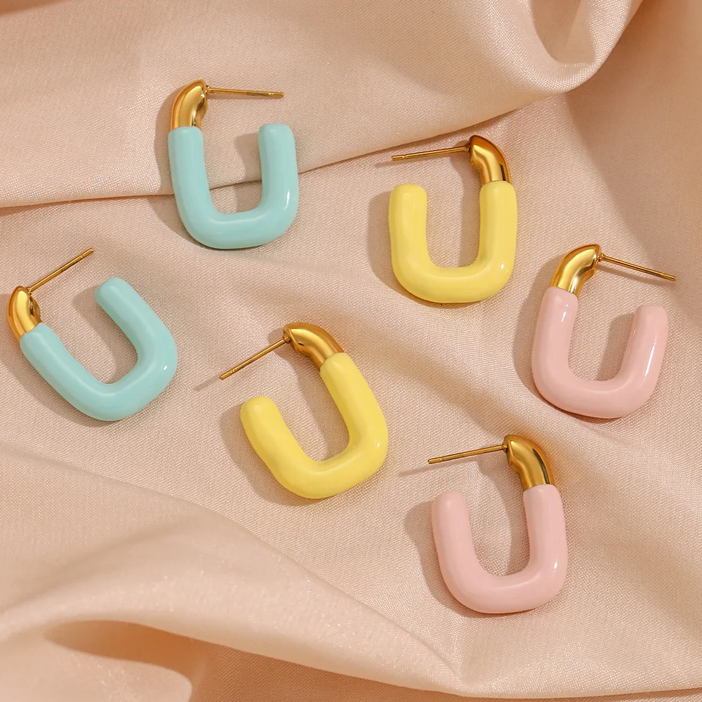 

Europe Fashion PVD 18K Gold Plated Oil Drop Clip On Earrings Fashion Retro U Shape Stainless Steel Earrings Jewelry