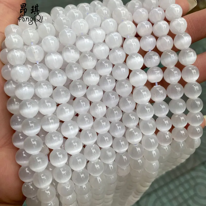 

Natural Gypsum Stone Beads For Jewelry Making 6 8 10 mm Round Smooth White Selenite Beads