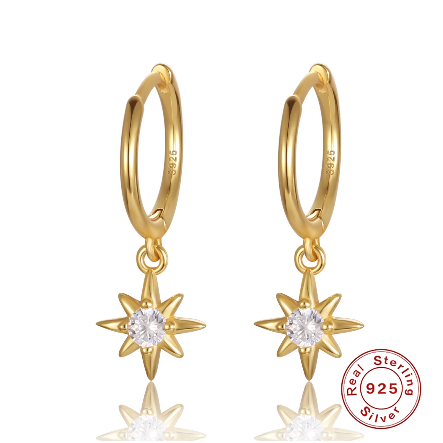 Fashion Earrings Trend 2022 Wholesale Korean 925 Hoop Earring Star Shape with Diamond cz 18k Gold Plated Star Earring for Women