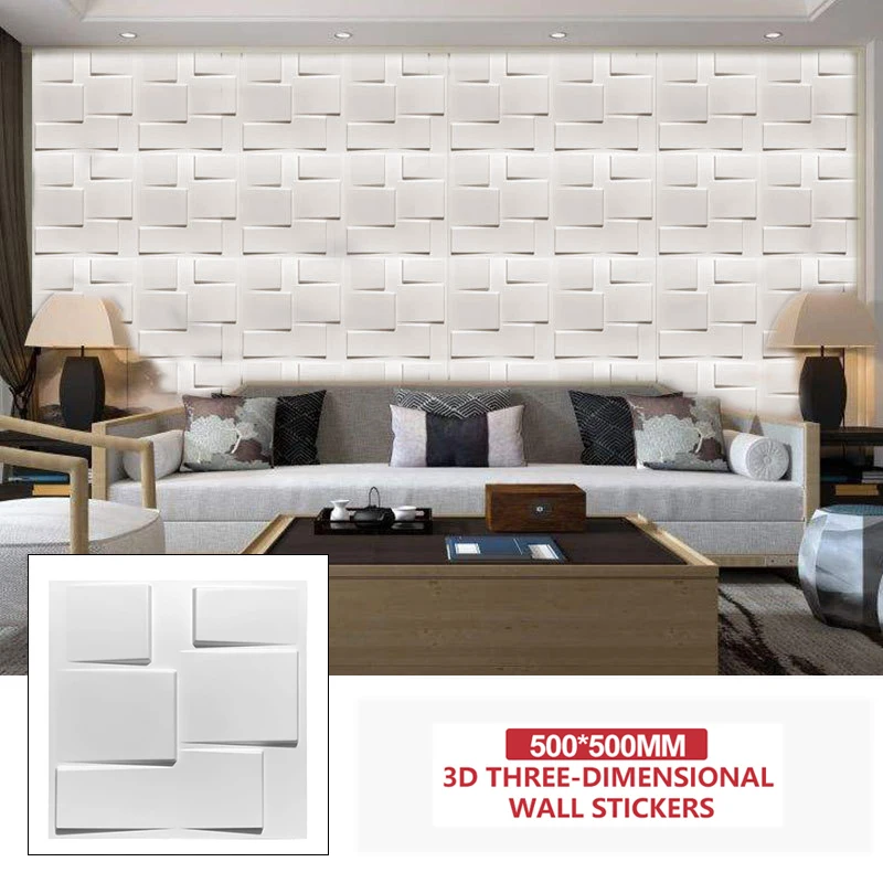 

Waterproof Walls Decoration Square Shape 500x500mm 3D Effect Pvc Wall Panel 3D Wall Stickers For HomeTv Background Decoration, White