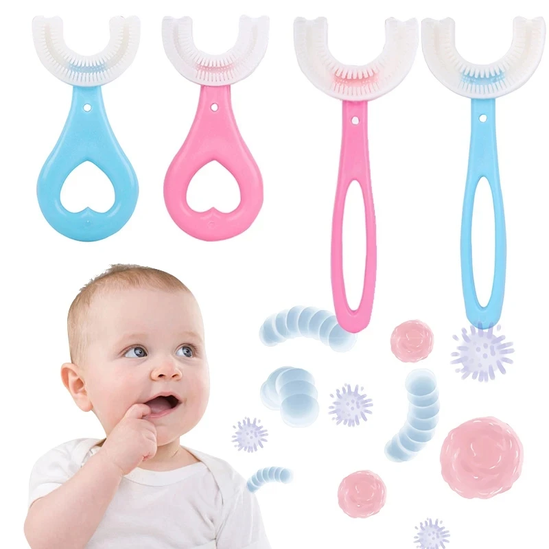 

Baby Toothbrush Children 360 Degree U-shaped Child Toothbrush Teethers Soft Silicone Baby Brush Kids Teeth Oral Care Cleaning B1, As photo