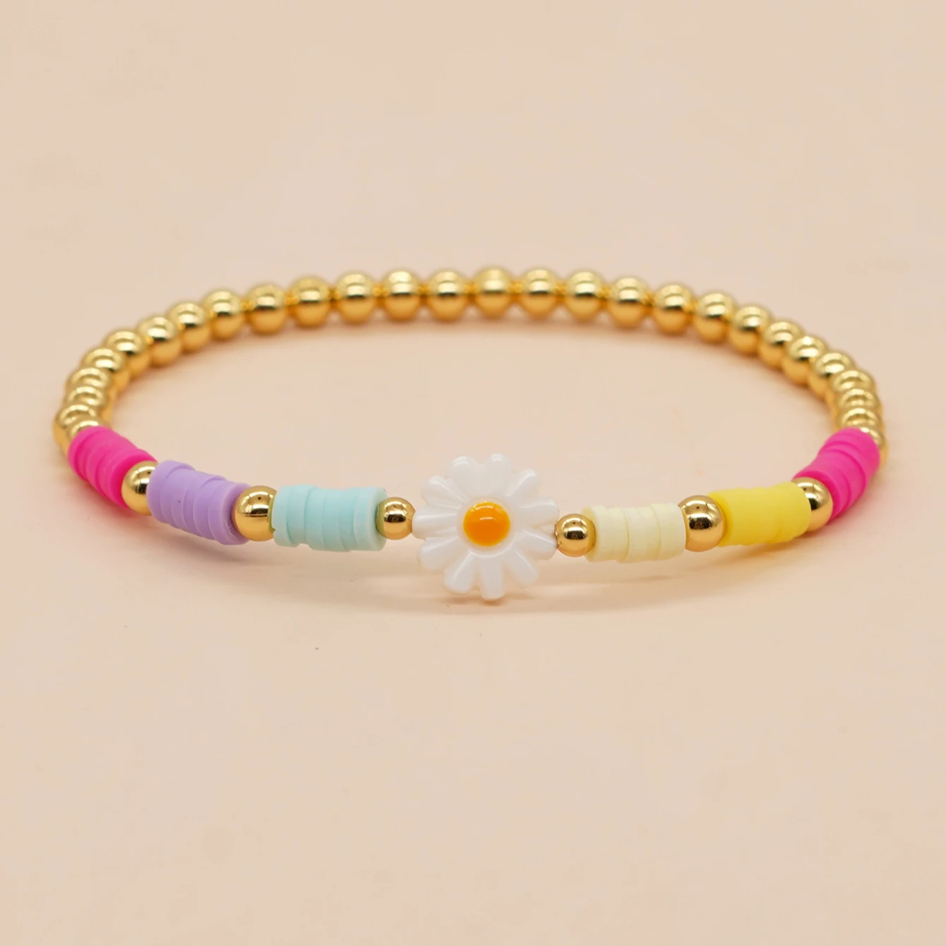 

Go2boho Shell Daisy Charm Heishi Colorful Gold Plated Bead Bracelet Boho Fashion Summer Trendy Beach Jewelry Gift For Her