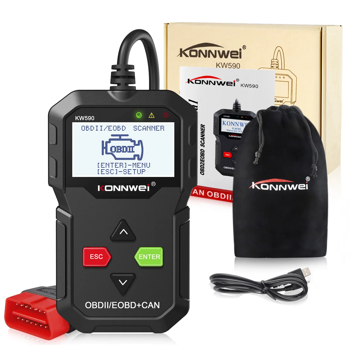 

2024 Hot Selling KONNWEI KW590 Code Reader automotive OBD Gauge All Car Reader Scanner Hud Obd2 Cable Diagnostic Tool