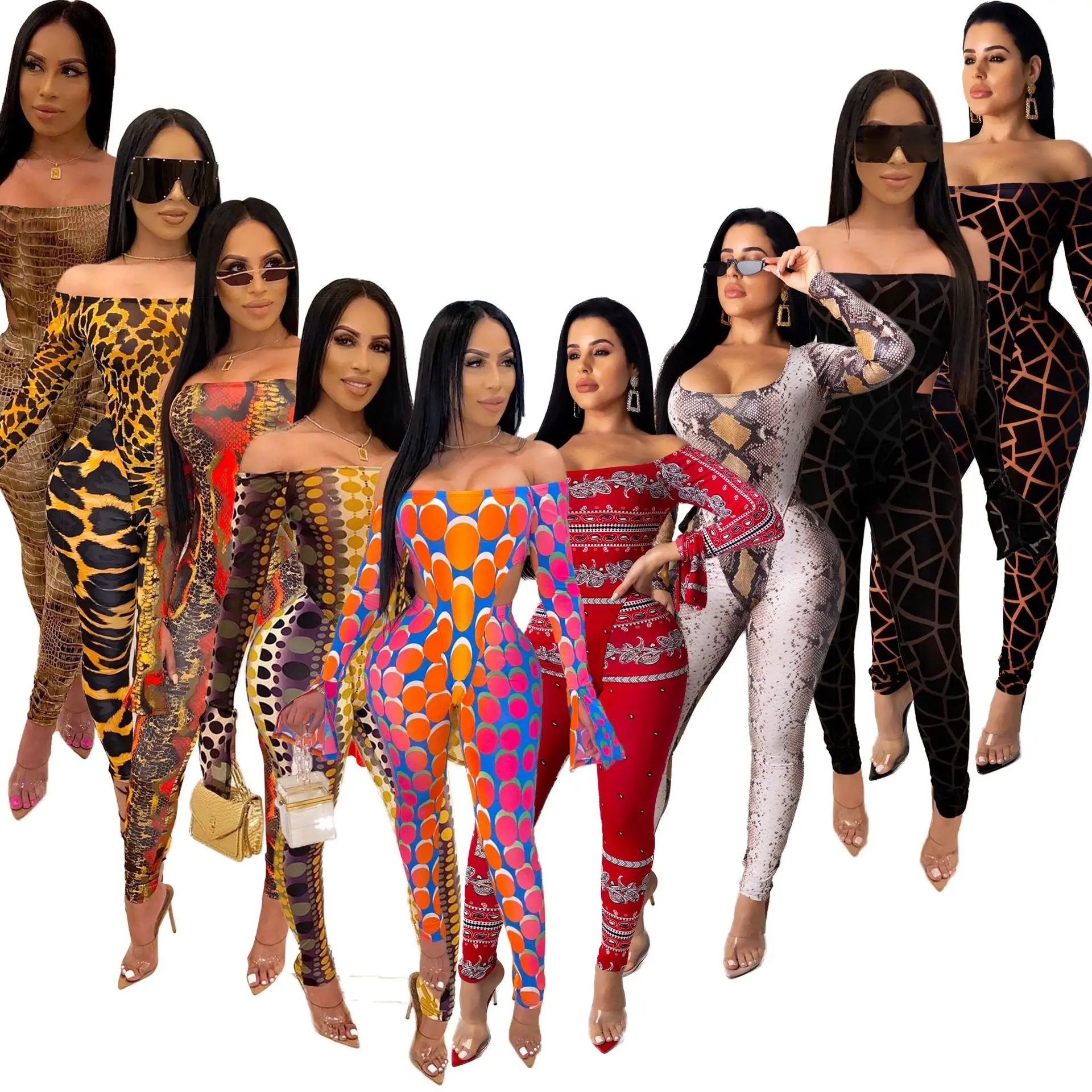 

New Arrival Sexy Bodycon Jumpsuit Club Long Sleeve Off Shoulder Sexy Bodycon Clubwear