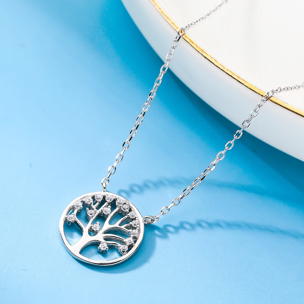 

Elegant Designs 925 Pure Silver Jewelry Round Shape Family Tree Of Life Charms CZ Pendant Necklace For Women Lady Gift