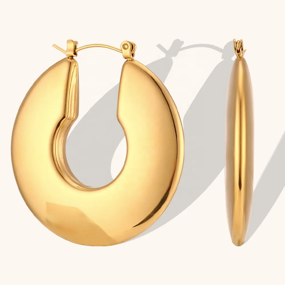 

Dingran Hollow Out Hoop Earring 18k Gold Plated Earrings Minimalist Stainless Steel Jewelry