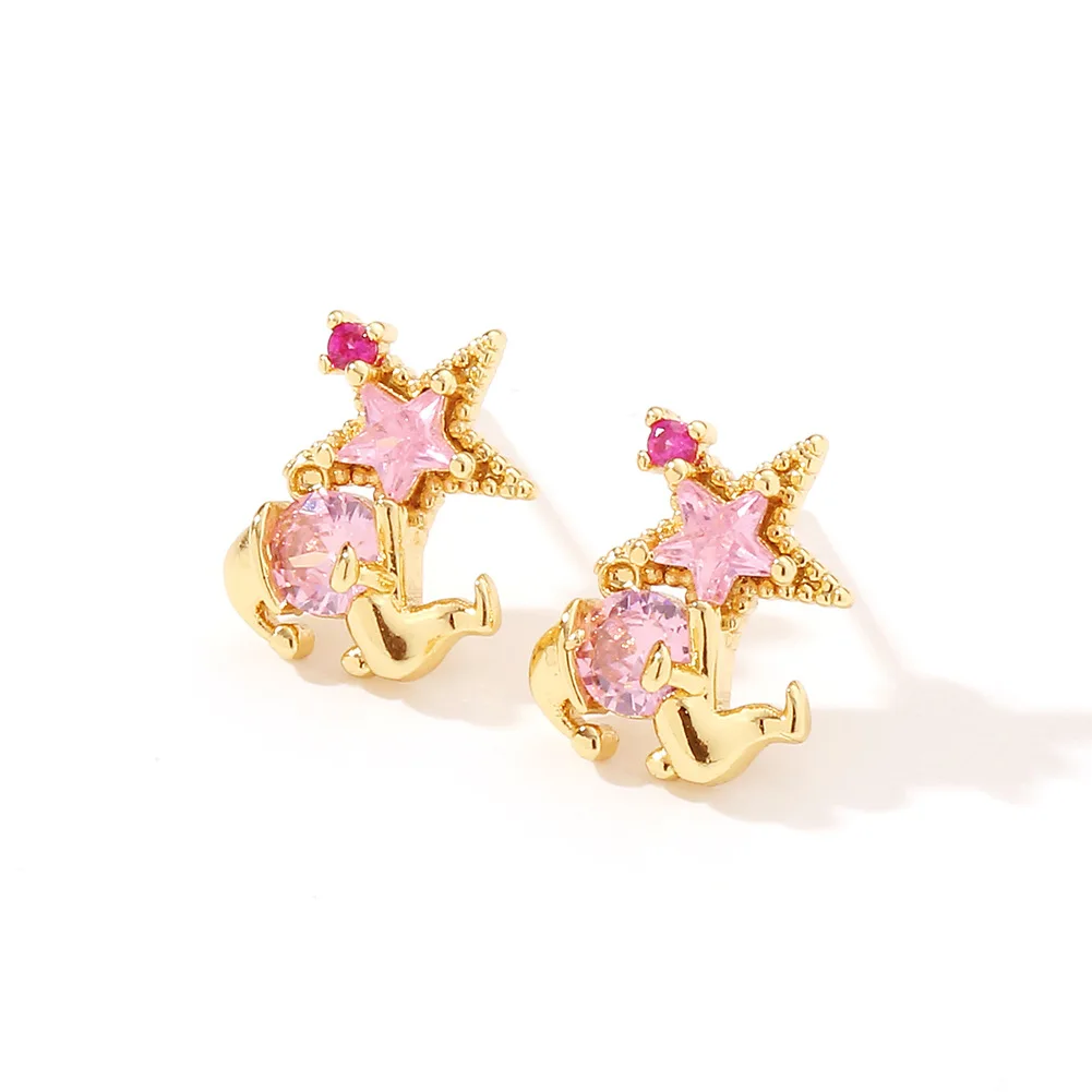 

Fengshang Wholesale Cute Children's Cartoon Style Girl Jewelry Pink Human Shape Shiny CZ Ear Bone Piercings for Gift