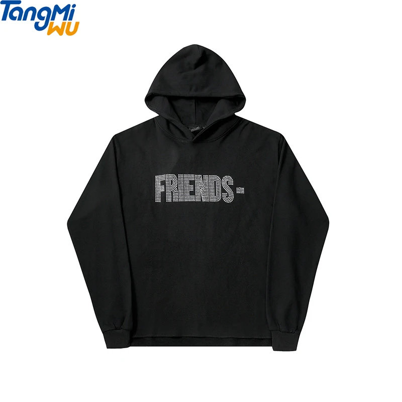 

wholesale Black Friday 100% cotton custom big V hot diamond Fashion oversized Pullover Rhinestone hoodie men