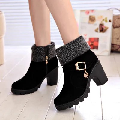 

Spring and autumn warm two-wear high-heeled mid-tube shoes thick-heeled frosted short boots female warm boots