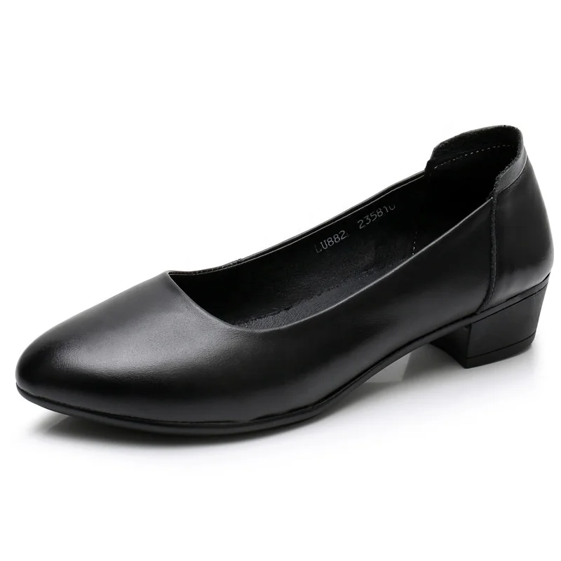 

Factory Wholesale Hot Selling Black Cow Genuine Leather Women Anti-Slip Work professional hotel bank staff Shoes