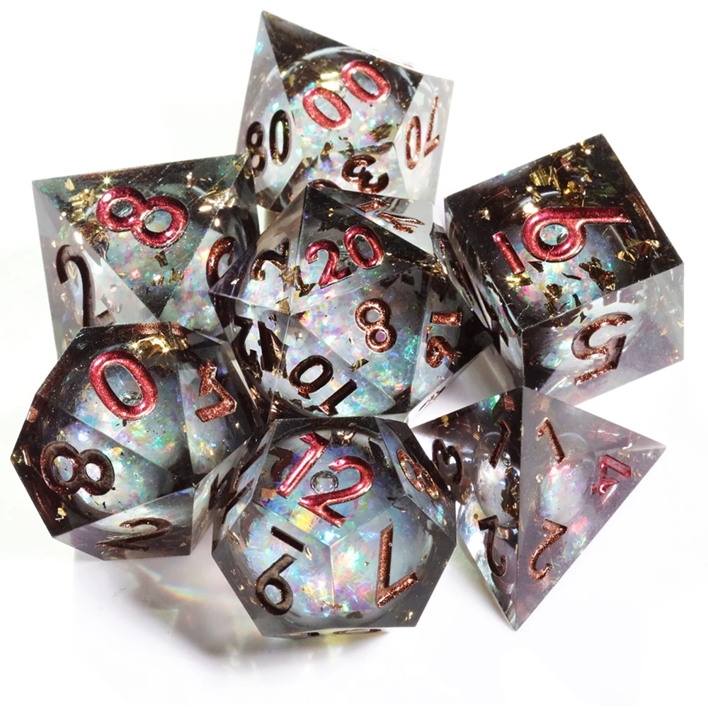OEM ODM Custom Logo Liquid Core Resin Dice Set Sharp Edge Polyhedral DND Dice for Dungeons and Dragons Tabletop Game Wholesale