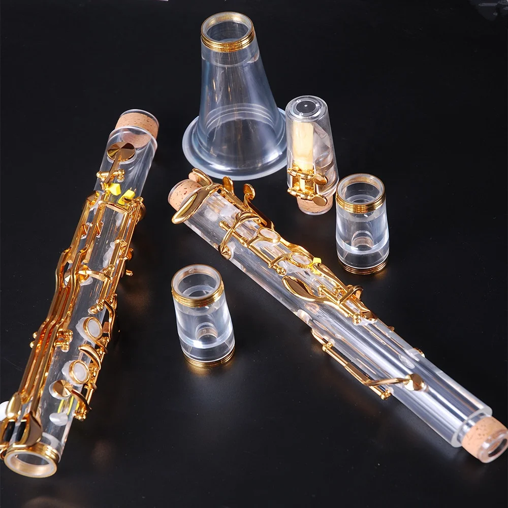 

Wholesale Turkish system klarinette Acrylic Transparent Clarinet G tone Gold Plated 18Key Musical Instruments