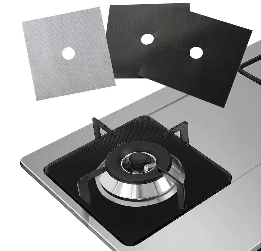 

black and silver color 10.6 x 10.6 inch food grade material hot sale gas stove cover keep your stove clean