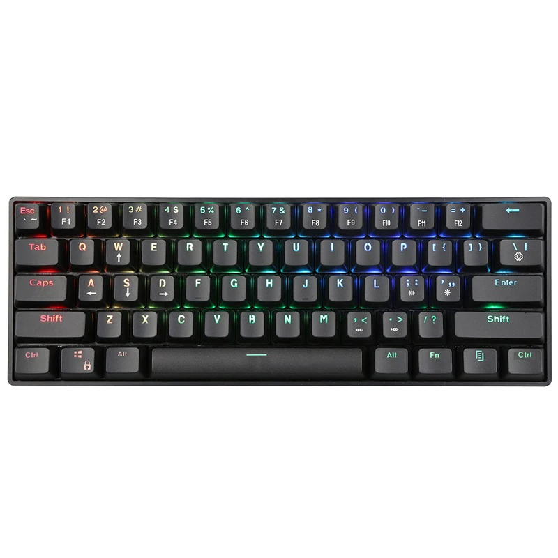 

Popular 61 Keys Mini Slim Mechanical Gaming Rainbow Color Backlit Led Wired Keyboard for Competitive Game Player PC Internet Caf, Black