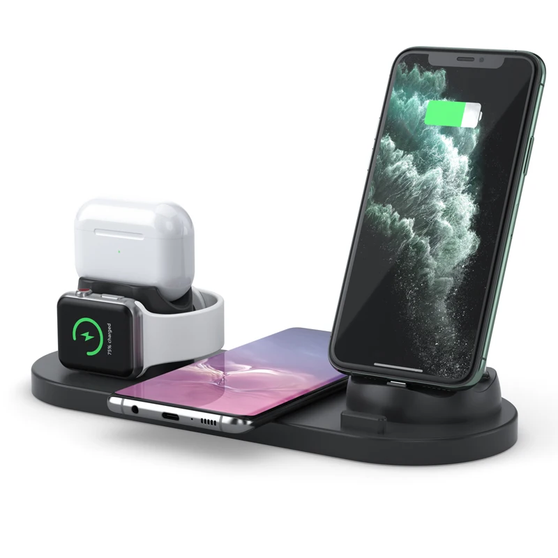 

2021 20w fast wireless charging station pad New Design 6 in 1 Wireless Charger Stand Qi Certified Multi Smart Phone Charging