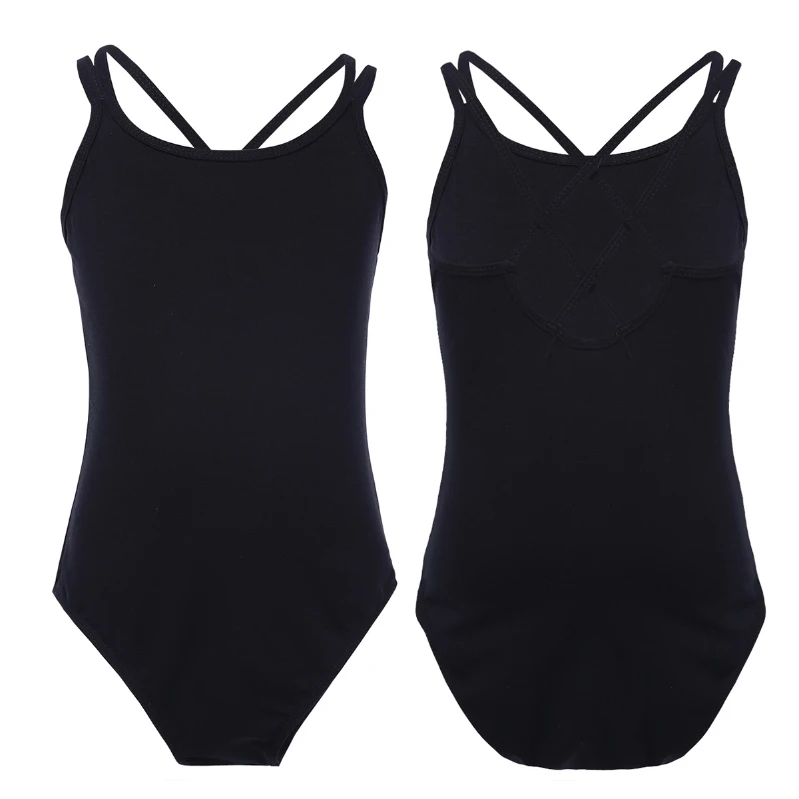 

Fashion Black Double Straps Cirss-Cross Leotard Girls Dancer Gymnastic Trainining Bodysuit