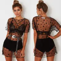 

Sexy See Through Women Star Print Beach Dress Bikini Cover Up Beachwear Swimwear Transparent Mesh Mini Dress Custom Hot Bikini