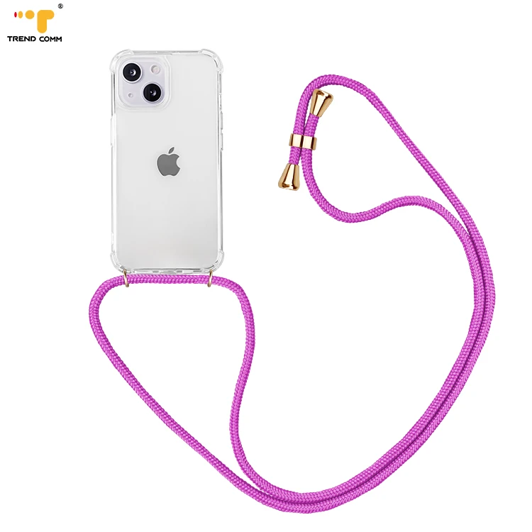 

Free Sample Wholesale PPM Necklace Cell Phone Case Clear TPU Acrylic With Bling Crossbody Hop For iPhone 13 Pro Max