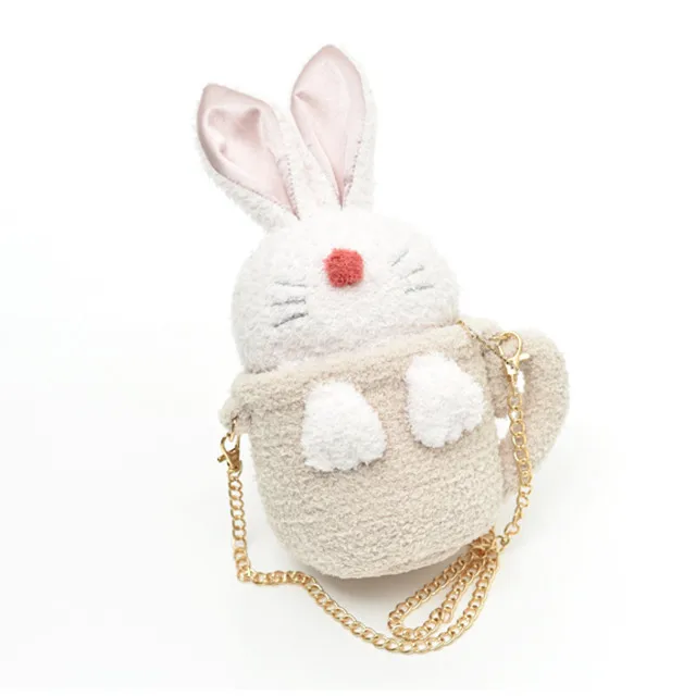 

Fluffy Rabbit Chain Bag Women Cartoon Rabbit Sling Bag Fluffy Bunny Shoulder Plush backpack, White