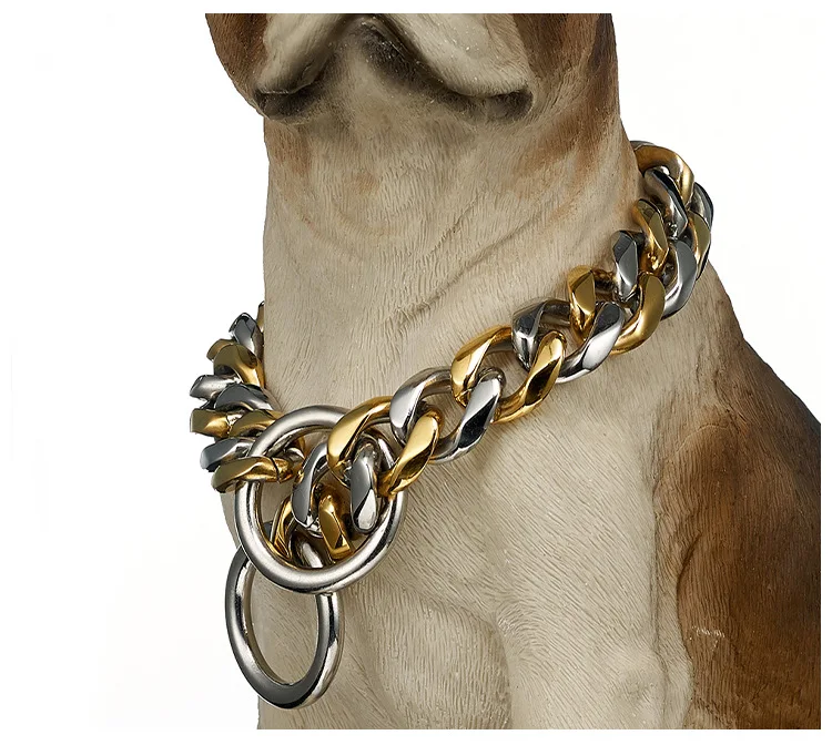 

JINDA 18k Gold Black Big Dog Chain Dod Collar Leash 32mm Dog Chain Crystal Dog Collar Chain And Leash, Colorful
