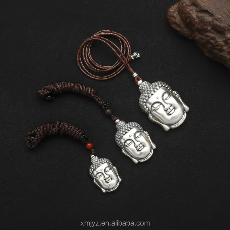 

Certified Pure Silver S999 Buddha Head Vintage Pendant Necklace Ancient Sterling Silver Buddha Pendant Silver Couple Pendant