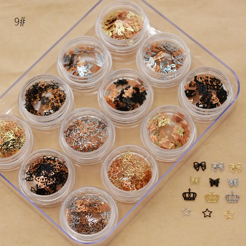 

Misscheering 1 box Gold Hollow Out Nail Glitter Sequins Mixed Flowers Star Designs Metal Thin Slice Paillette Polish Nails