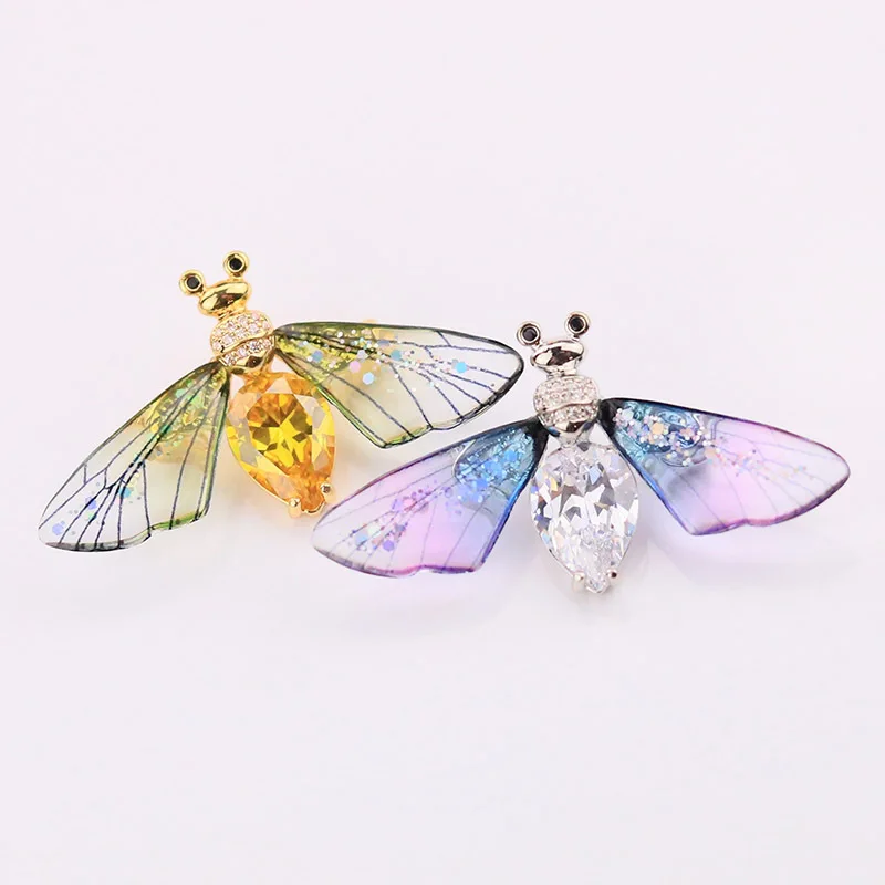 

Korean fashion jewelry wholesale Women's coat holiday decoration new mini bee pin brooch happy new year brooch, Gold silver