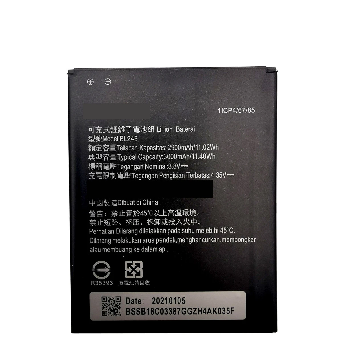 

2021 New BL243 Battery For lenovo Lemon K3 Note K50-T5 A7000 A5500 A5600 A7600 2900mAh Mobile Phone Battery, Black