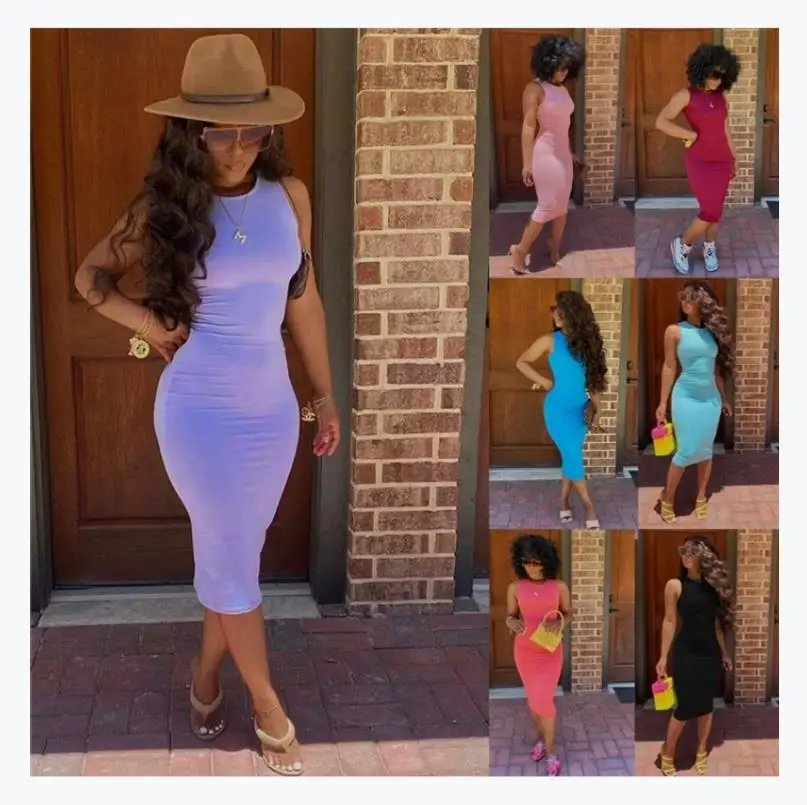 

Maxi dress 2021 new arrivals solid long dresses women maxi casual bodycon sleeveless sun dress maxi for women, 7 colors