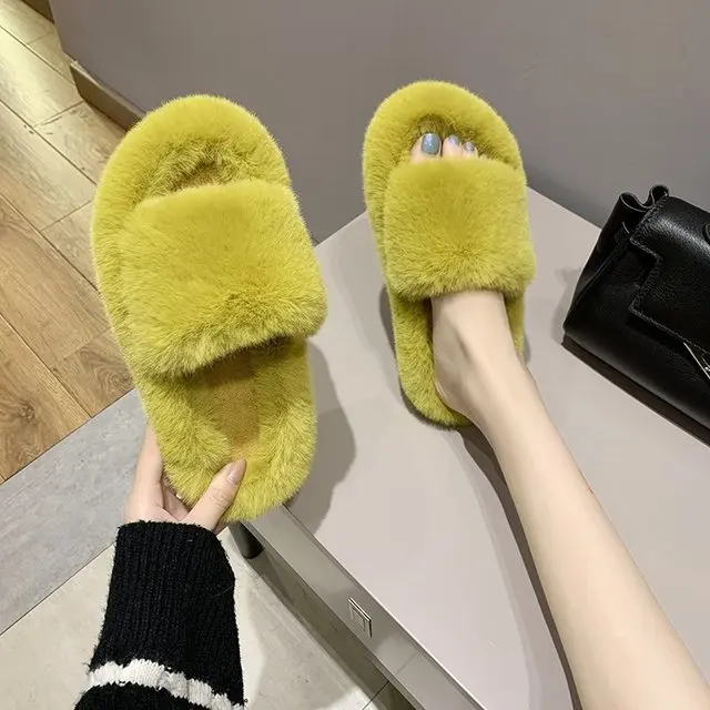 

Fur side Slippers with Logo Fox Slipper Outdoor Slides Lined Indoor Fashion Animal Fluffy House Faux Funky Fur_Slipper