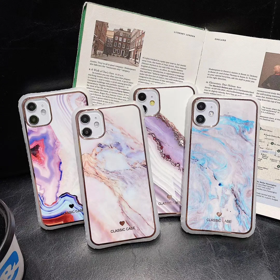 

Amazon Hot marble pattern phone case for iphone 11Pro Electroplating splicing phone case For iphone 12Pro phone case, 8 colors