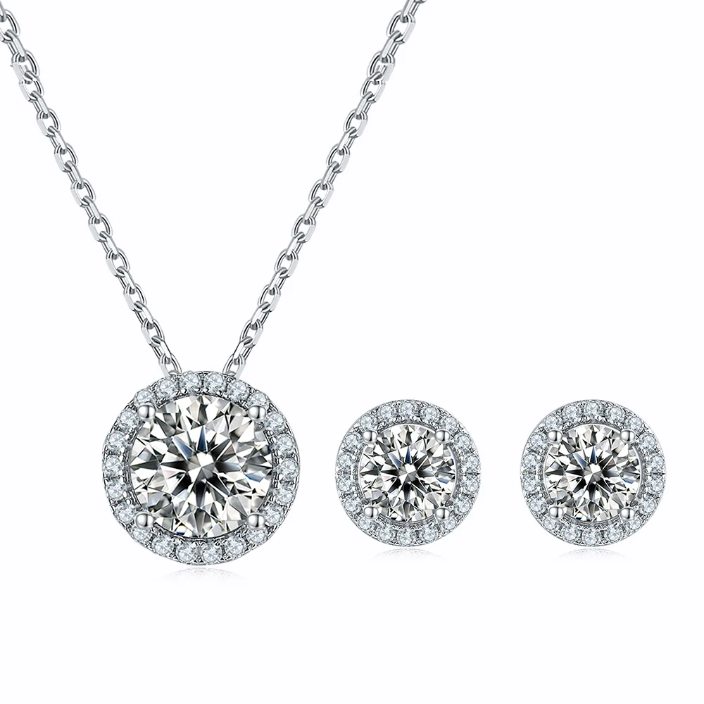 

Charm Moissanite Jewelry Bridesmaid Set 925 Sterling Silver Necklace Earring For Women Earring Pendant Beautiful Jewelry Set