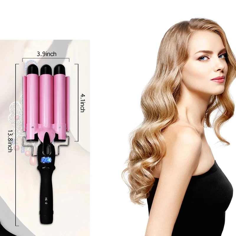 

Travel Curling Hair Curler Iron Wand Dual Voltage Hair Crimper with LCD Temp Display Hair Waver