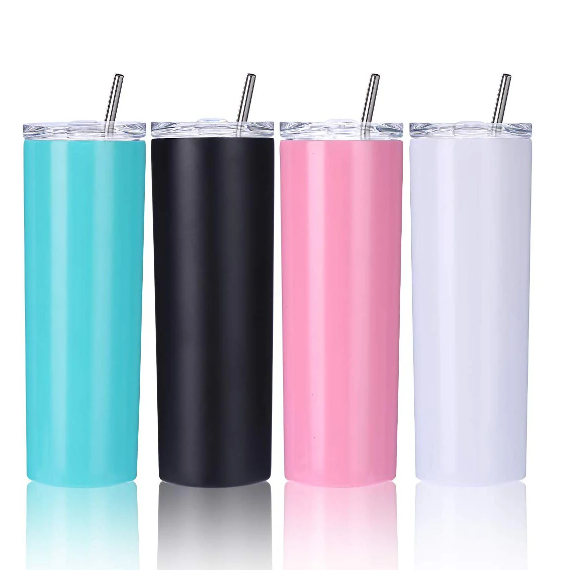 

20oz trends BPA free double wall stainless steel skin ny slim acrylic tumbler cups in bulk for sublimation printing with straw, Silver, black ,pink,blue