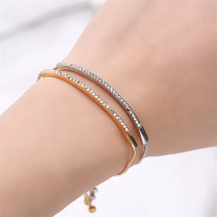 

Wholesale New Jewelry Women'S Inlaid Crystal Push-Pull Bracelets Women'S Rhinestone Single Row Jewelry, Silver,gold or custom