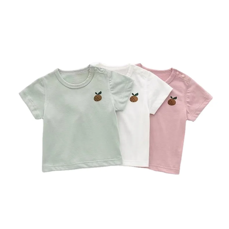 

INS 100% Organic Cotton Baby Tees Fruits Printing Soft Infant Tops Summer Short Sleeve Shoulder Buttons Open Newborn Tshirts