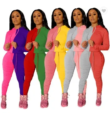 

2020 Hot Sale Jersey Ruched Leggings Fall Clothing For Women Tracksuit Set 2 Piece Jogging Suit