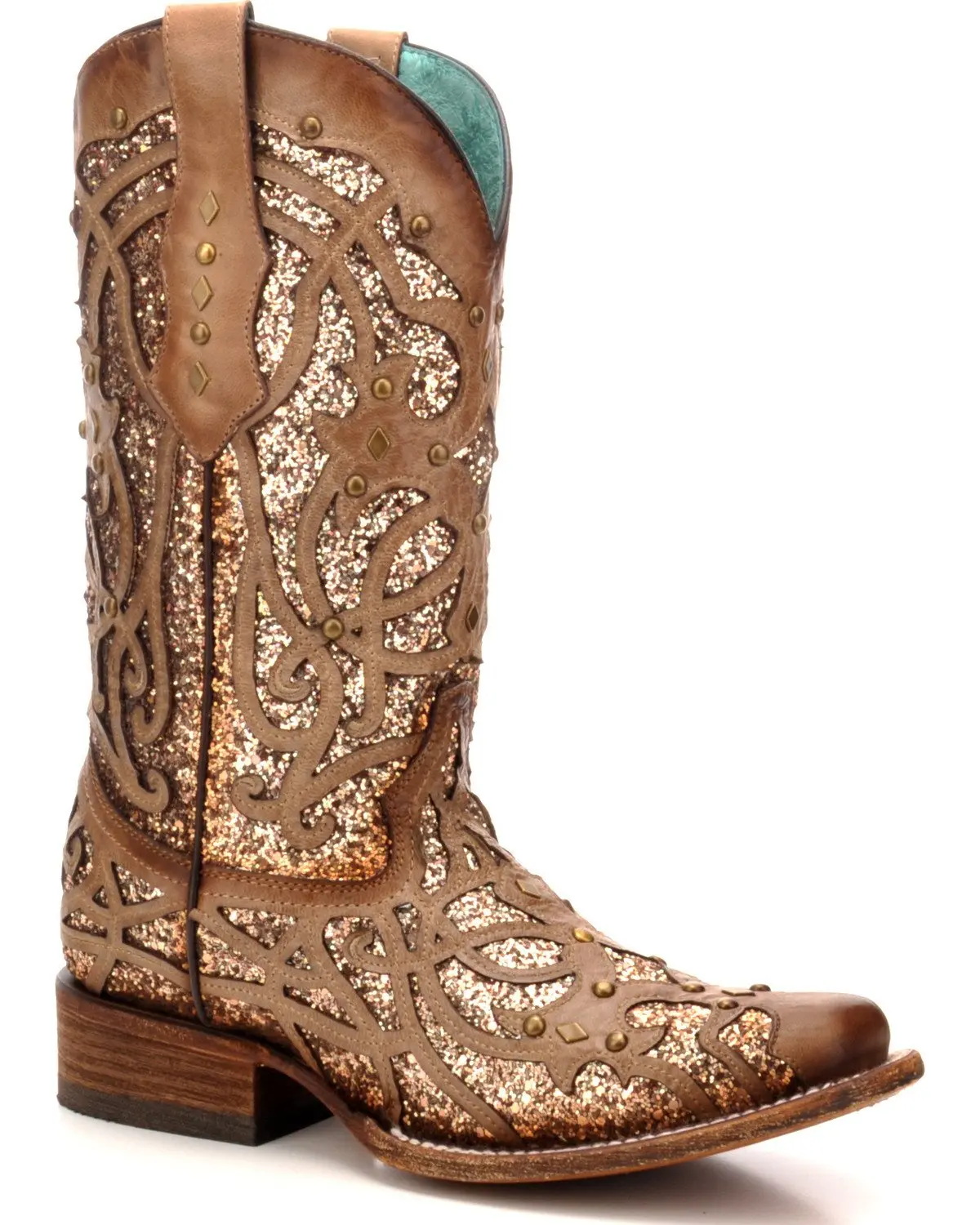 

WOMEN'S ORIX GLITTER INLAY & STUDDED COWGIRL BOOTS - SQUARE TOE