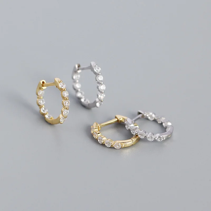 

INS S925 Geometric Round Circle Clip on Earrings Clear 925 Sterling Silver CZ Cubic Zirconia Hoop Earrings